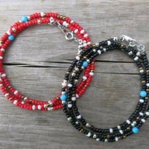 [2set] 55cm Native Color Bead Necklace Red & Black